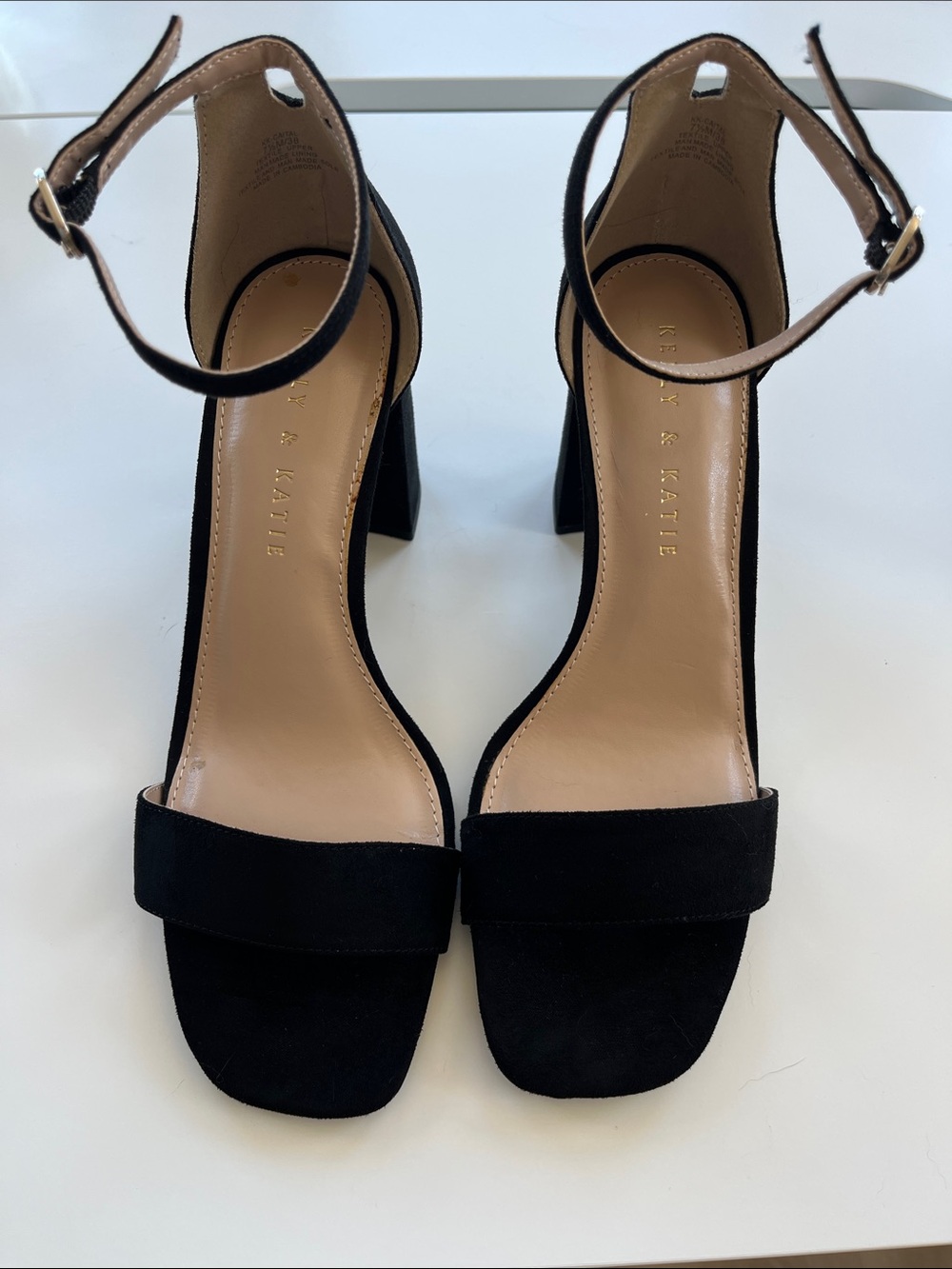 Kelly & Katie Black Suede Ankle-Strap Block Heel Sandals